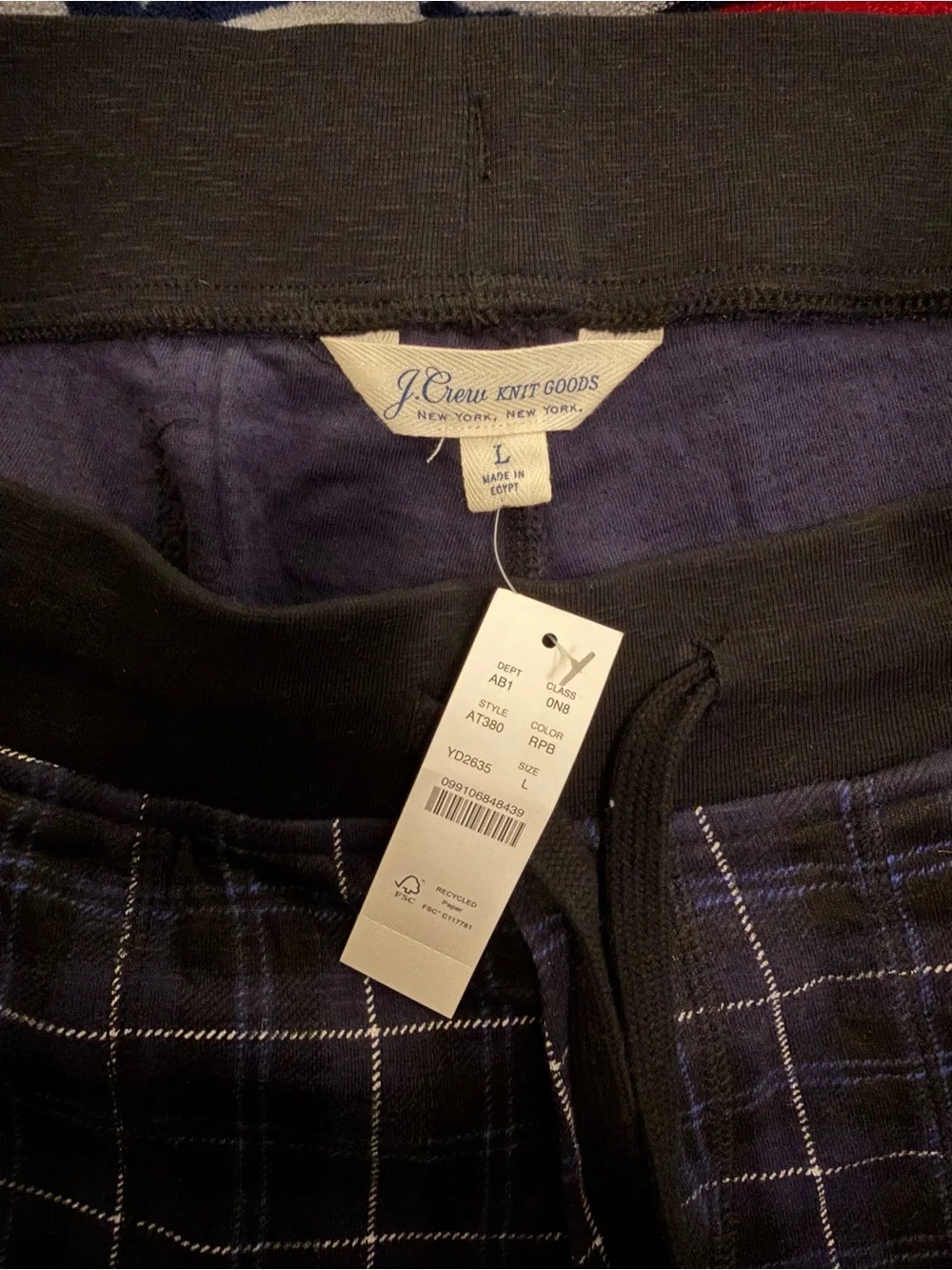 J. Crew Men’s Plaid Knit Pajama Lounge Jogger Pants Navy Size L NWT